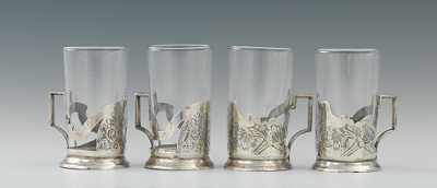 Appraisal: Four Silver Tea Glass Holders with Glasses Apprx H including