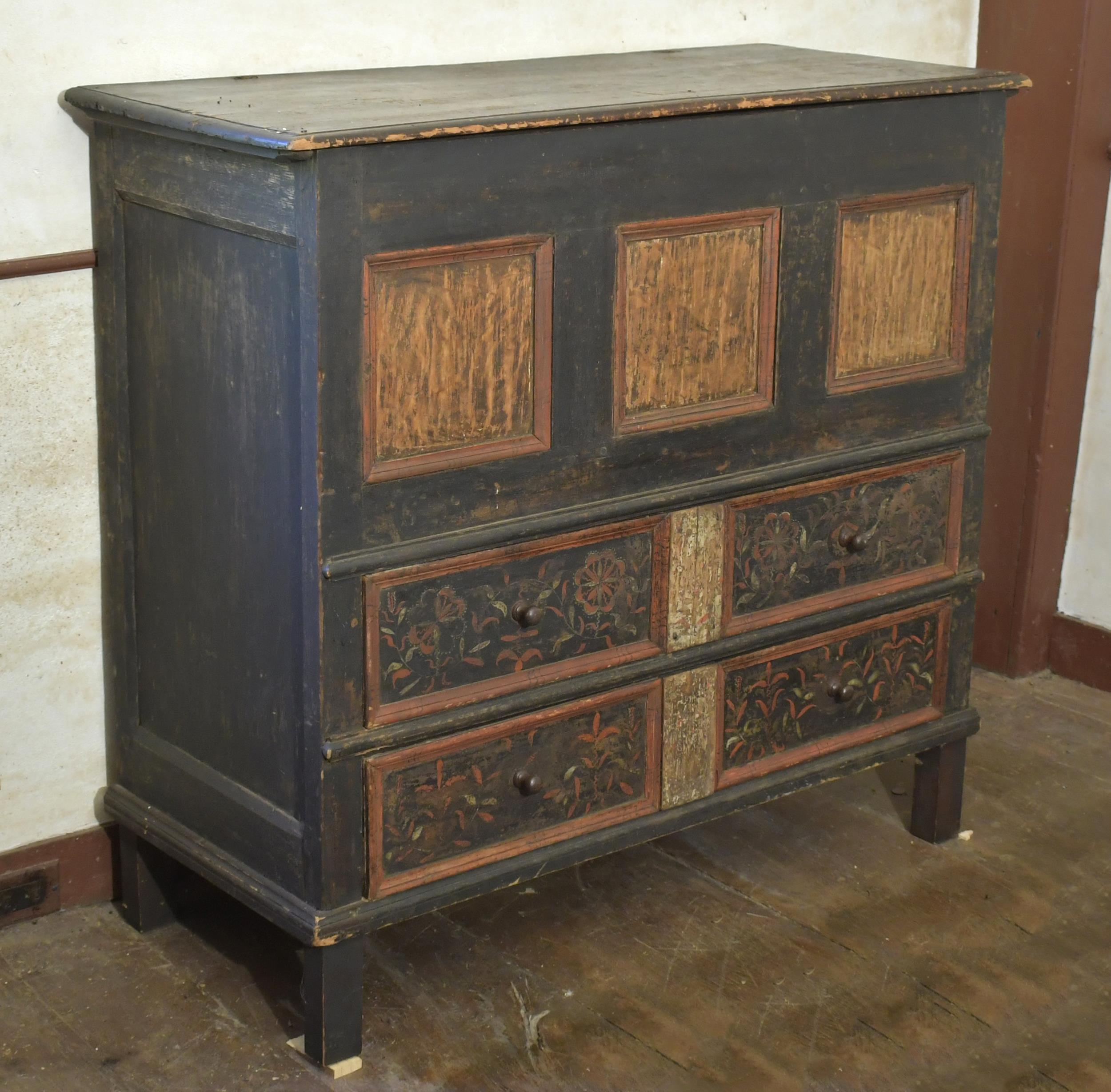 Appraisal: PILGRIM CENTURY PAINTED CONNECTICUT CHEST Ca lift top chest believed