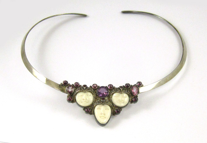 Appraisal: SAJEN STERLING SILVER CHOKER with garnet and gemstone surrounding three