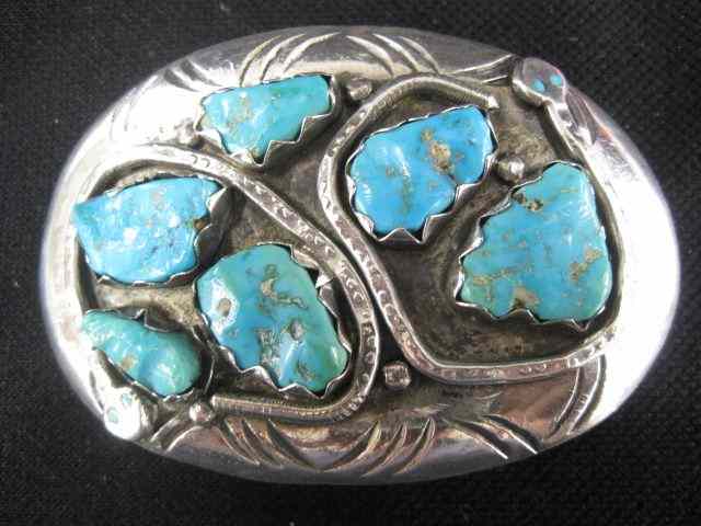 Appraisal: Zuni Indian Turquoise Sterling Belt Buckle signed Effie C ''