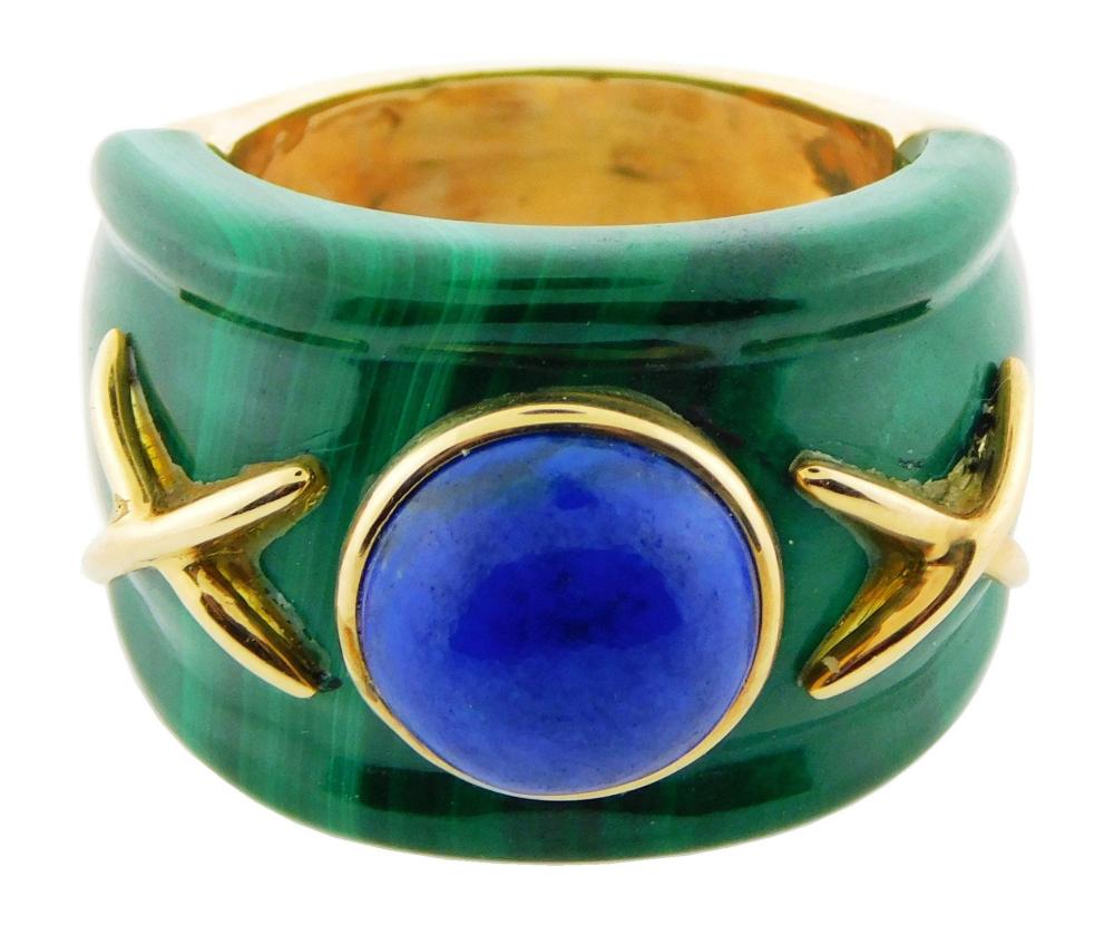 Appraisal: JEWELRY K MALACHITE AND LAPIS RING TAPERED SHANK SETTING STAMPED