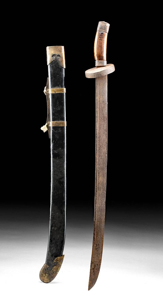 Appraisal: th C Chinese Qing Dynasty Steel Sword w Wood Sheath