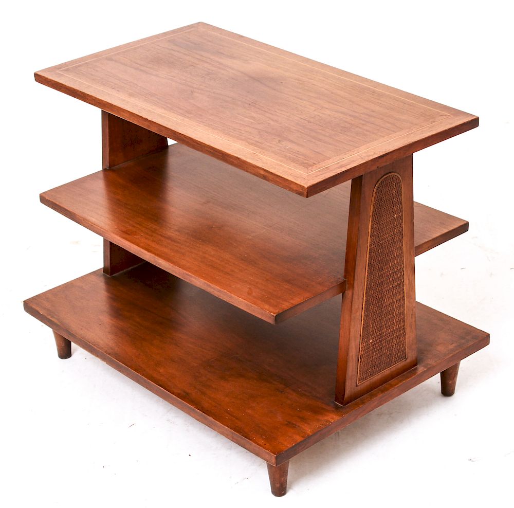 Appraisal: Modern Walnut Three-Tier Side End Table Modern walnut three-tier side