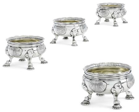 Appraisal: A set of four George II silver cauldron salts Paul