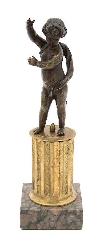 Appraisal: A French Bronze Putti on Gilt Columnar Base Height inches