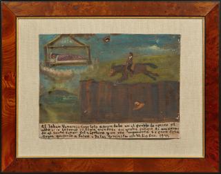 Appraisal: Mexican Retablo oil on tin giving thanks f Mexican Retablo