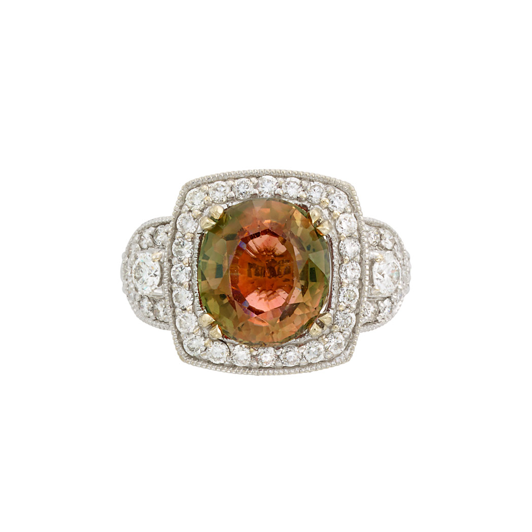 Appraisal: White Gold Bicolor Tourmaline and Diamond Ring kt one oval