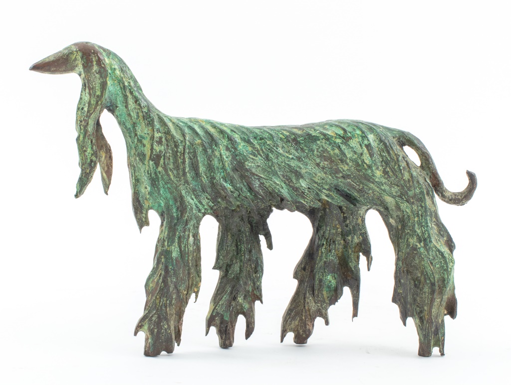 Appraisal: PATINATED VERDIGRIS BRONZE 'AFGHAN DOG' SCULPTURE Patinated verdigris bronze statue