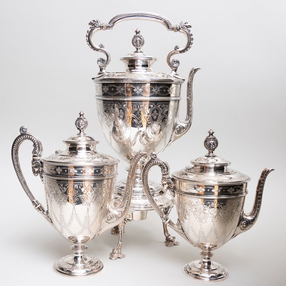 Appraisal: American Three Piece Silver Plate Coffee Service With bone insulators