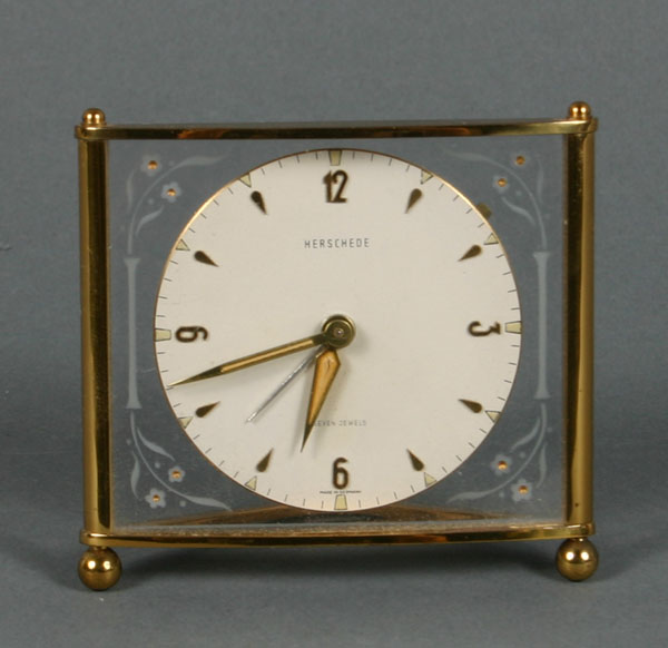 Appraisal: Herschede German alarm clock decorated glass case x Good condition