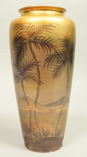 Appraisal: Signed LE - CAMARK Iridescent Art Pottery Vase Palm trees