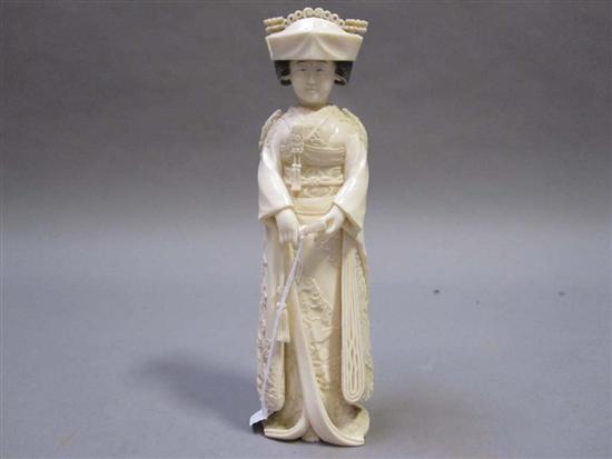 Appraisal: JAPANESE IVORY OKIMONO OF A BRIDE th C Wearing an