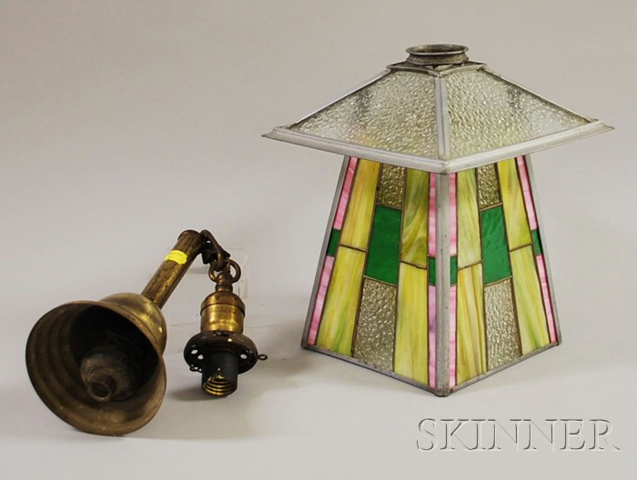 Appraisal: Prairie School Style Leaded Glass Hanging Hall Light ht in