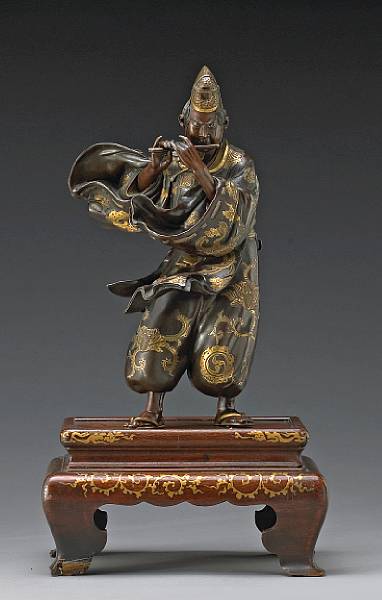 Appraisal: A patinated bronze figural okimono with gilt accents Meiji Period