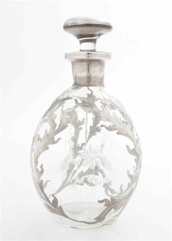 Appraisal: An American Silver Overlay Glass Decanter having a circular stopper