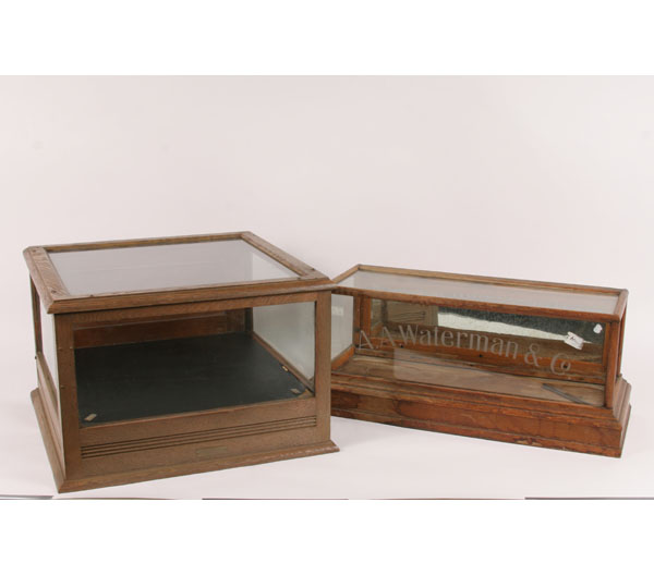 Appraisal: Lot of antique oak glass display cases Waterman Pen Co