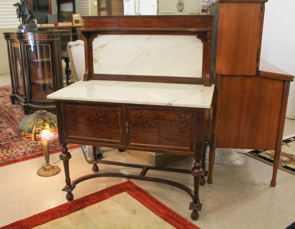 Appraisal: AN EDWARDIAN MARBLE-TOP MAHOGANY WASHSTAND William Mary Revival English early