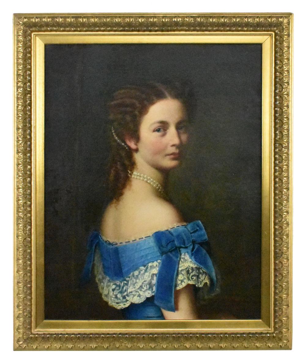 Appraisal: A TH CENTURY PORTRAIT PAINTING OF A LADY IN BLUE