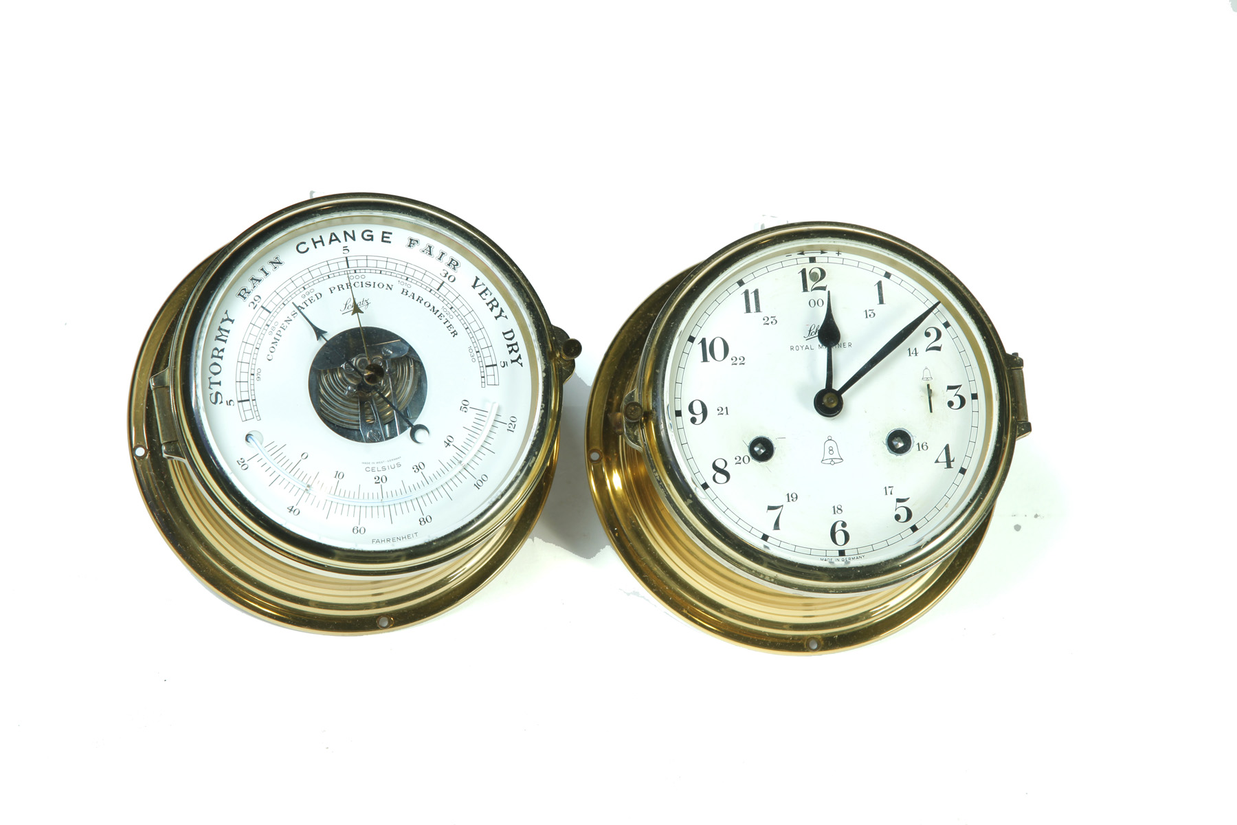 Appraisal: BRASS SHIP'S CLOCK AND BAROMETER THERMOMETER Schatz in West Germany