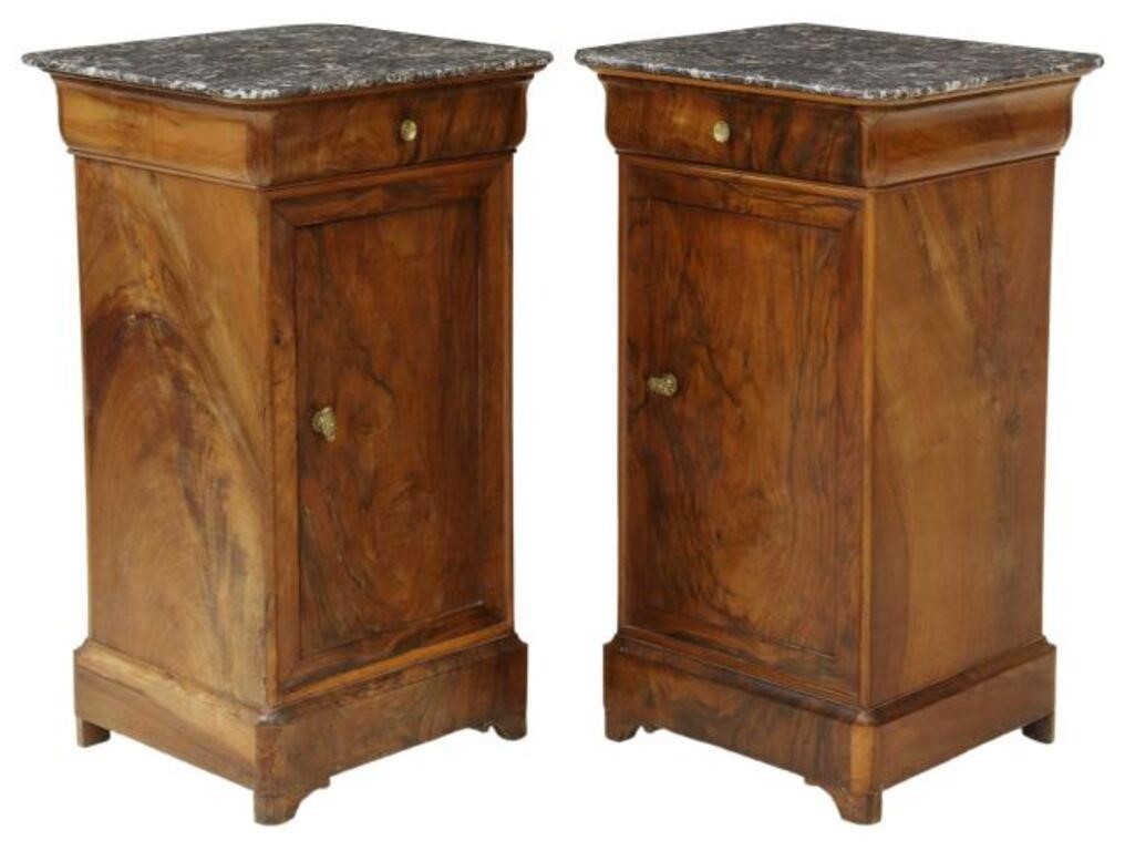 Appraisal: pair French Louis Philippe period marble-top walnut nightstands mid th