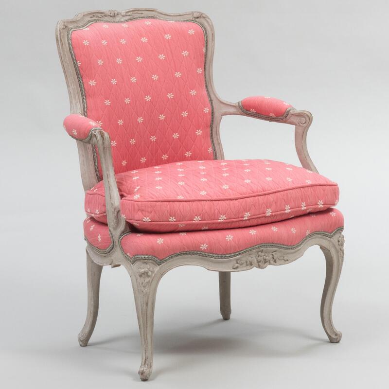 Appraisal: Louis XV Painted Fauteuil en Cabriolet Indistinctly Signed x x