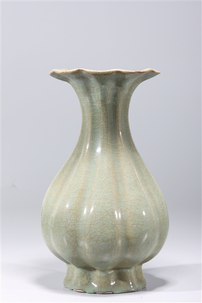 Appraisal: Chinese celadon crackle glazed porcelain vase with molded body overall