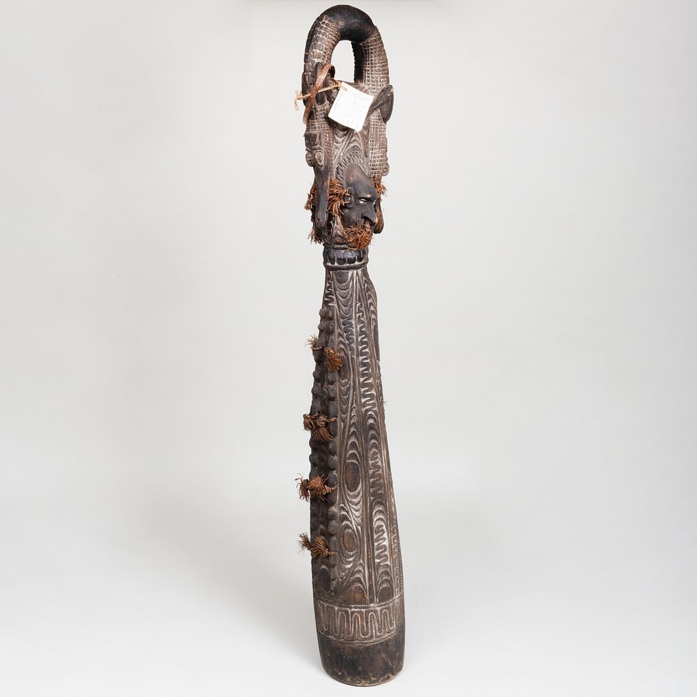 Appraisal: Sepik Horn Tambunom Inset with cowrie shell eyes x in