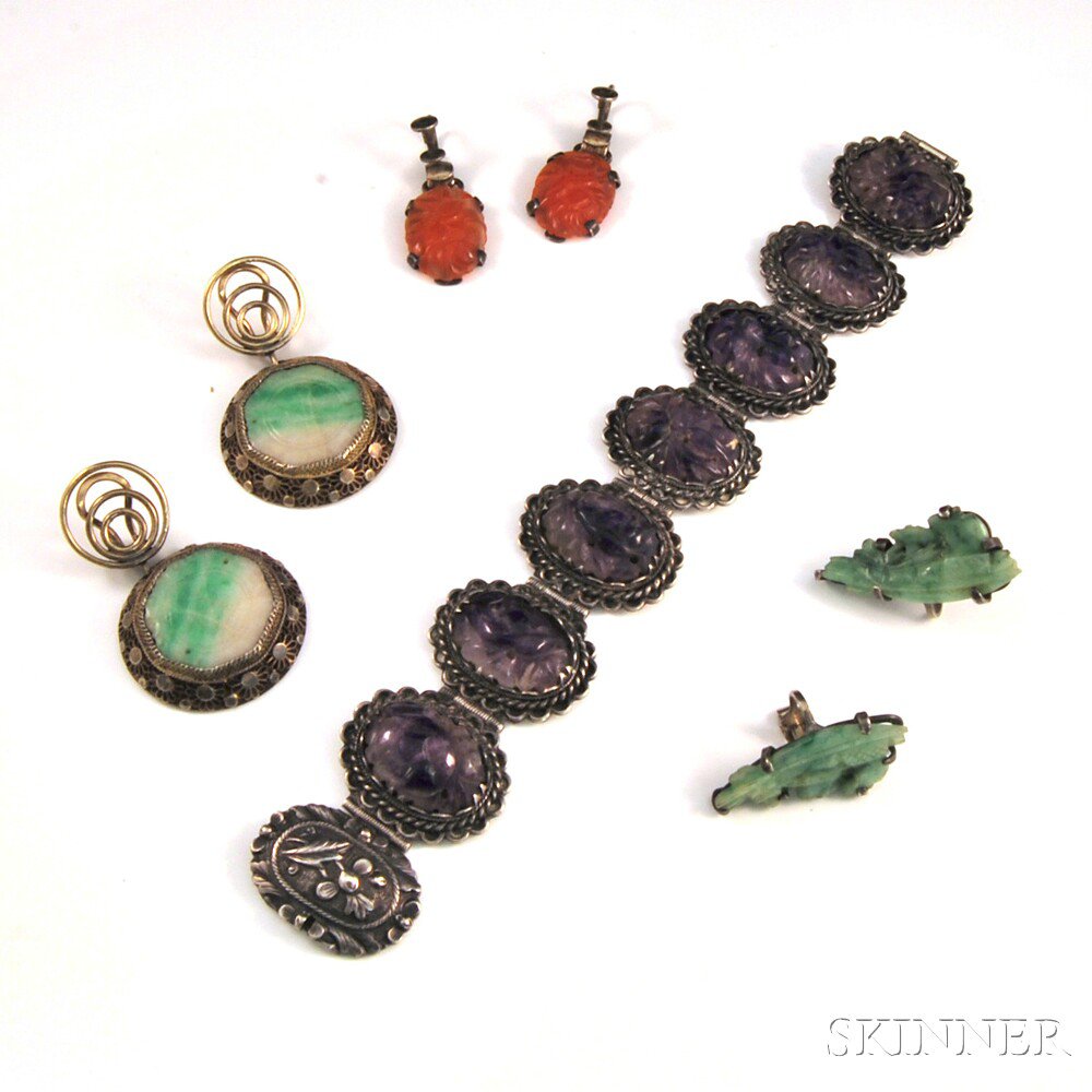 Appraisal: Small Group of Chinese Jewelry a silver and carved amethyst