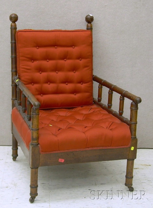 Appraisal: Late Victorian Upholstered Walnut Bamboo-turned Morris Chair