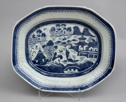 Appraisal: CANTON BLUE AND WHITE CHAMFERED RECTANGULAR PLATTER Of typical design