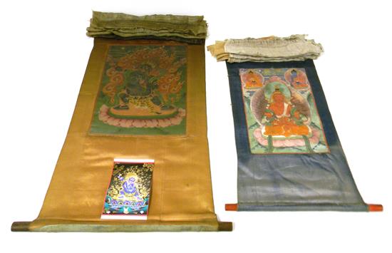 Appraisal: ASIAN Two early th C Tibetan thangkas or scroll paintings