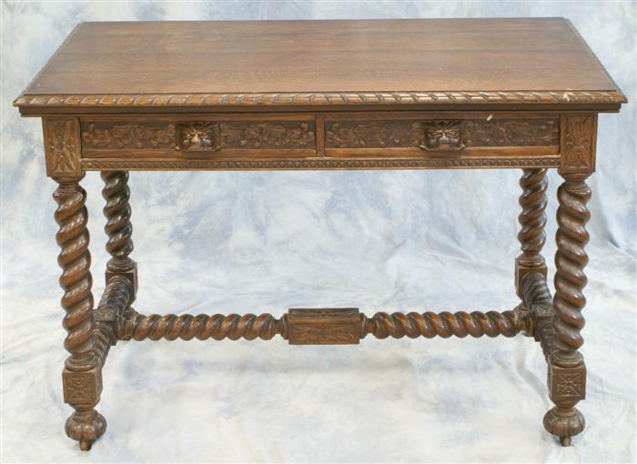 Appraisal: Carved quartered oak Victorian library table gadrooned top edge carved