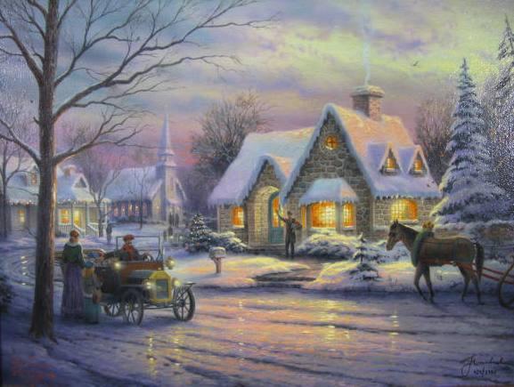 Appraisal: Thomas Kinkade Blessings of Christmas print on canvas x in