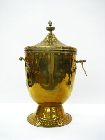 Appraisal: Large brass lidded urn with cast metal insert applied handles