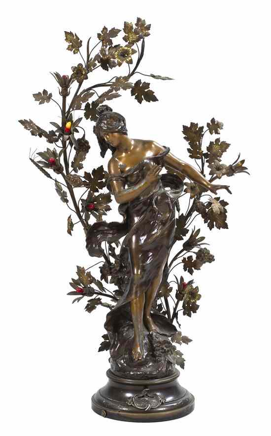 Appraisal: A Cast Metal Figural Newel Post Lamp after Auguste Moreau