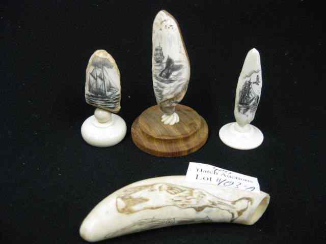 Appraisal: Ivory Scrimshaw Whale Teeth ship whale scenes '' to ''