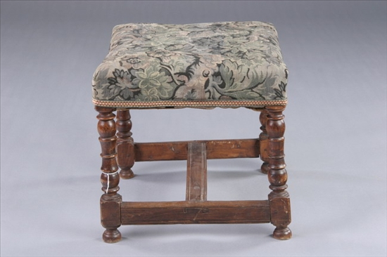 Appraisal: FRENCH PROVINCIAL FRUITWOOD UPHOLSTERED STOOL th century Square stuff-over seat