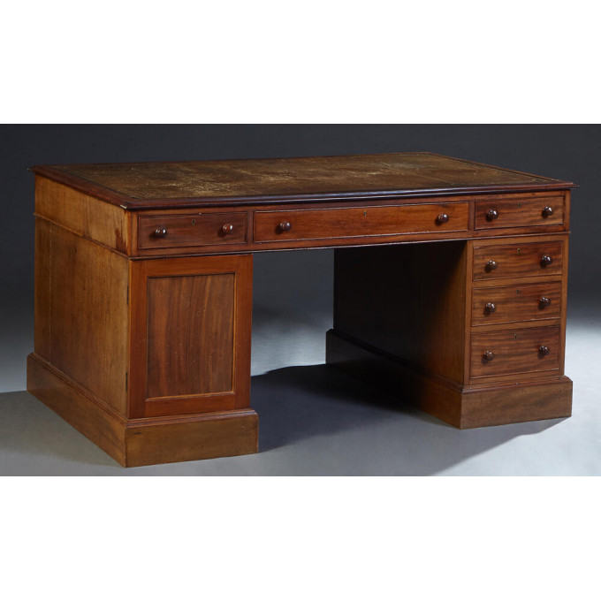 Appraisal: Georgian Style Carved Mahogany Partner's Desk th c the inset