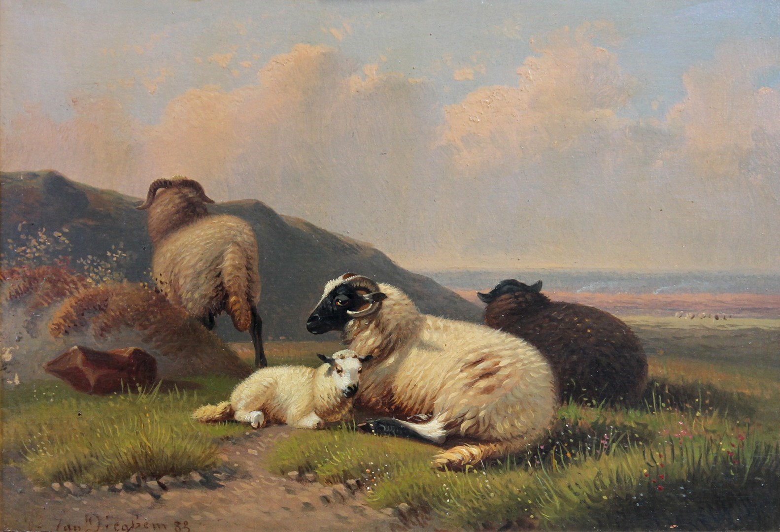 Appraisal: Jacob van Diegham - Sheep resting oil on panel signed