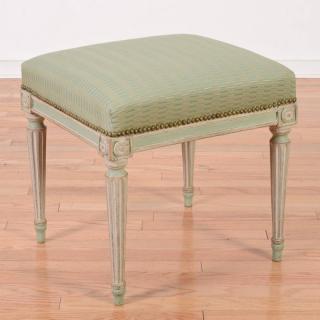 Appraisal: Louis XVI green painted stool th c close-nailed seat tapering