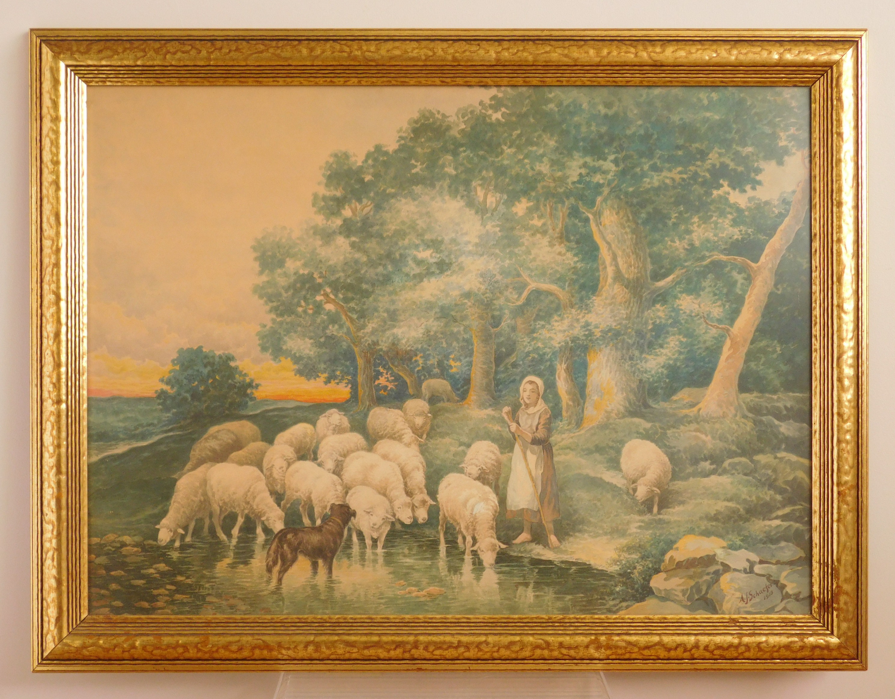 Appraisal: A J Schaefer American th c Untitled- watercolor on pressboard