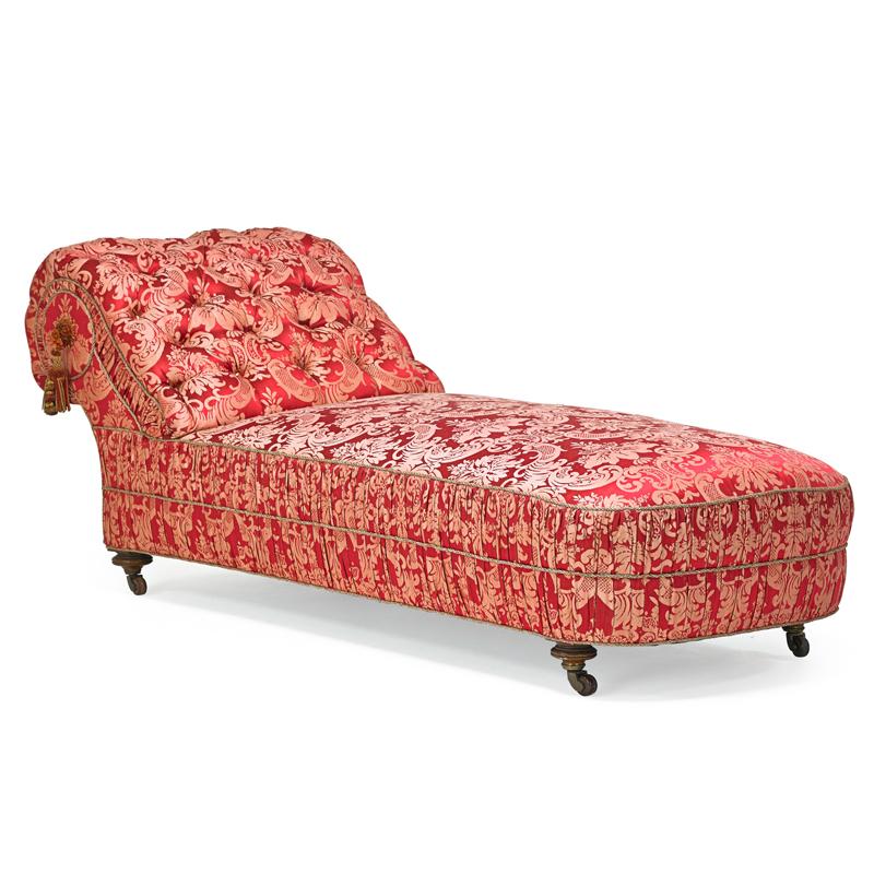 Appraisal: VICTORIAN STYLE CHAISE Red damask upholstery early th c x