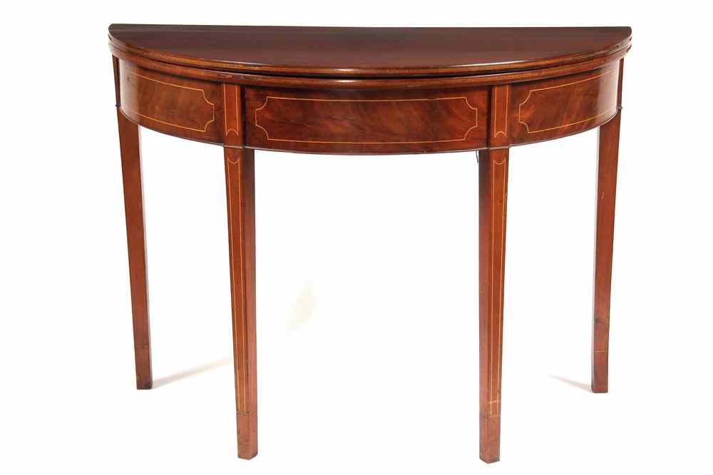 Appraisal: DEMILUNE TABLE - English Hepplewhite Demilune Gaming Table in mahogany