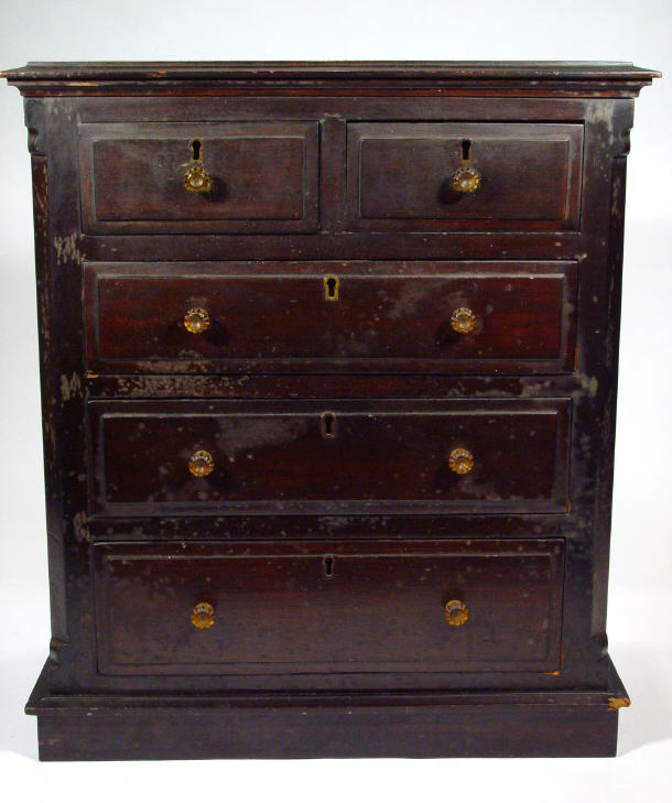 Appraisal: Victorian mahogany miniature chest fitted two short above three long