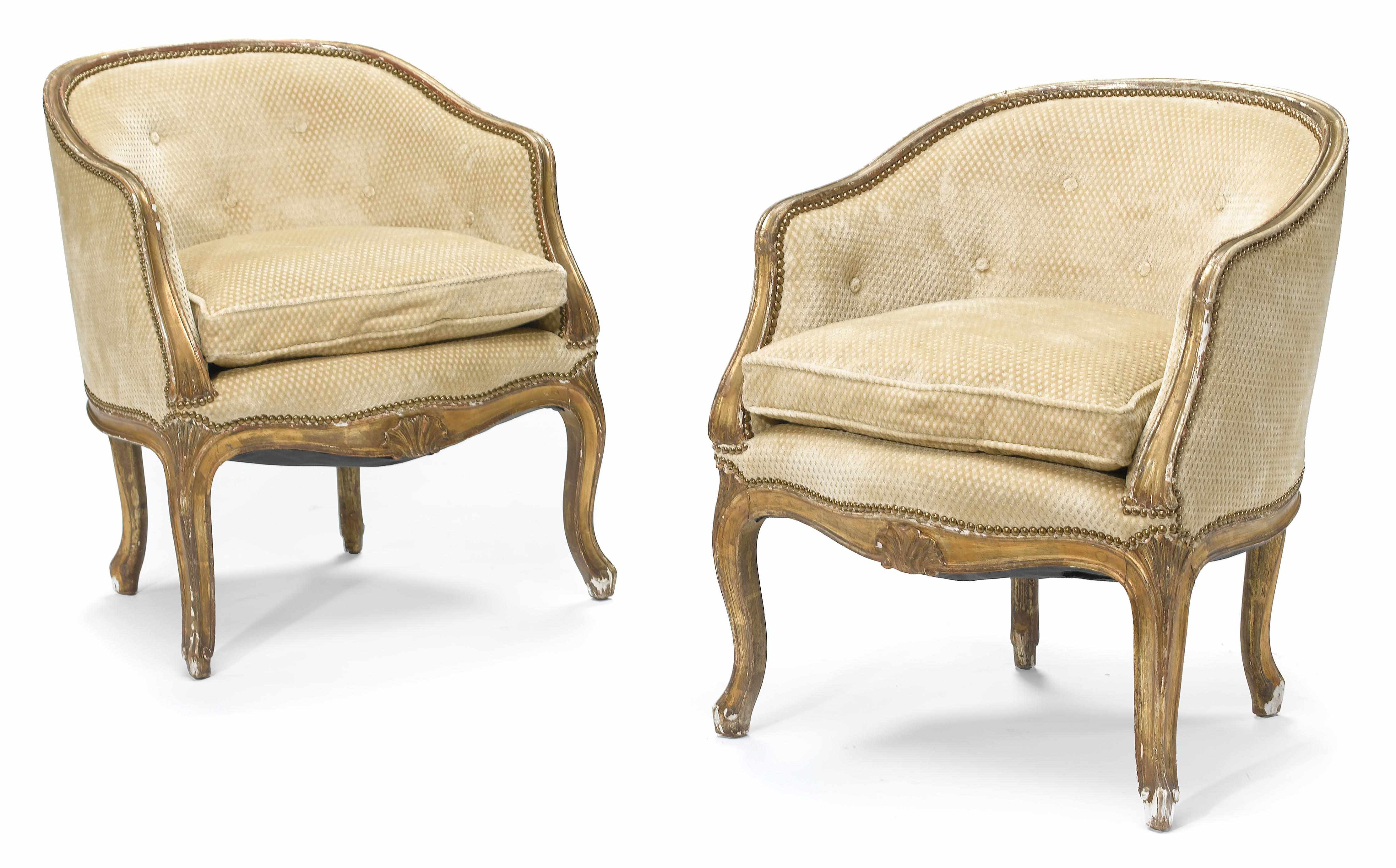 Appraisal: A pair of Italian Rococo style giltwood tub armchairs fourth