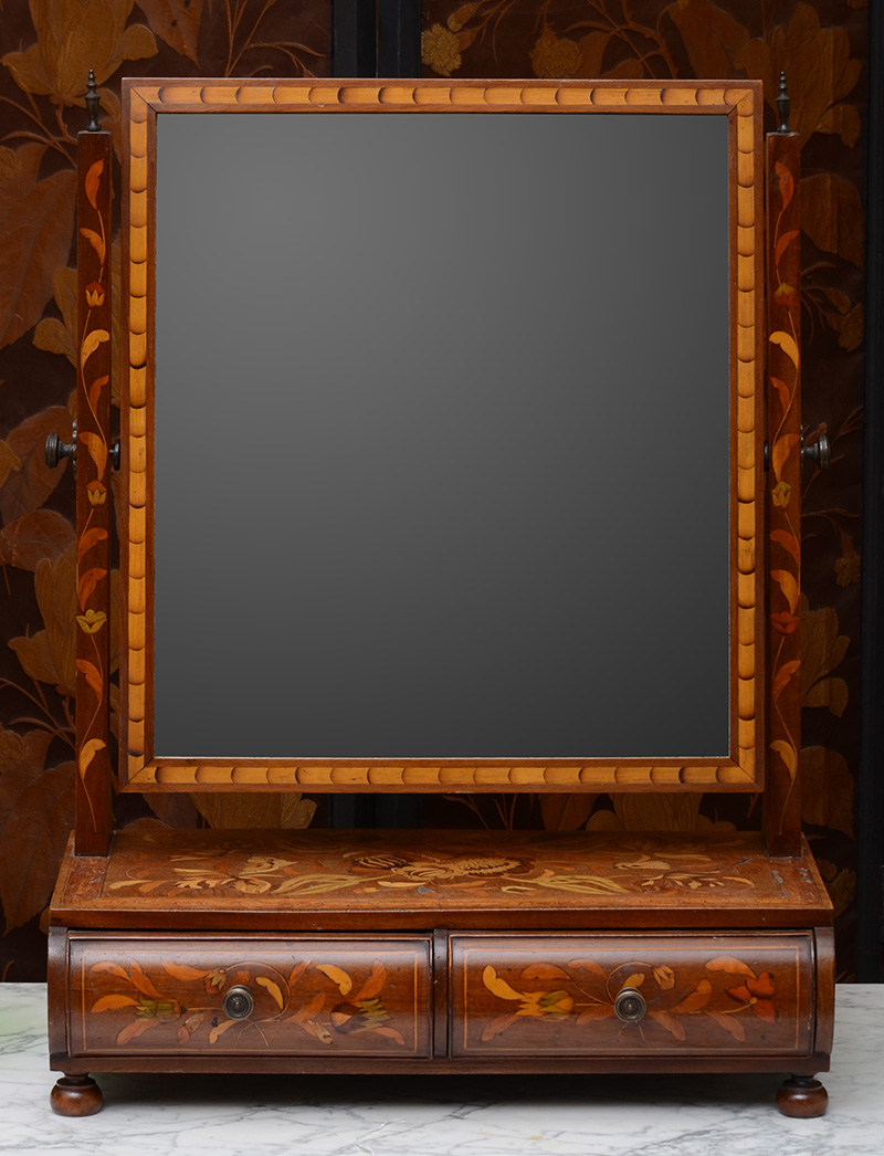 Appraisal: Dutch Mahogany Walnut and Fruitwood Floral Marquetry Toilet Mirror Fitted