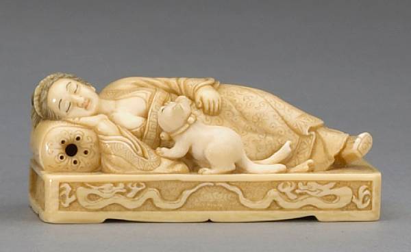 Appraisal: A tinted ivory figural study th Century Depicting a Chinese