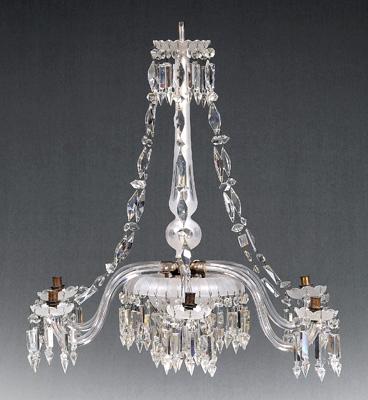 Appraisal: Frosted and clear glass chandelier six lights with frosted glass