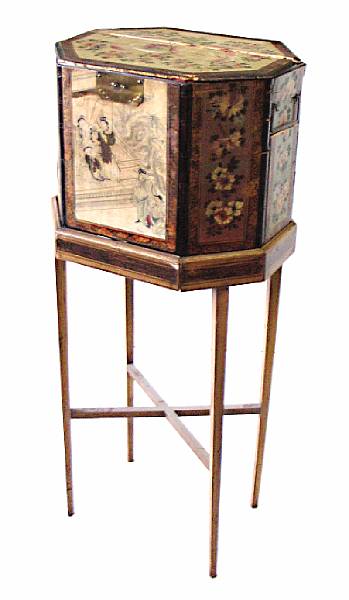 Appraisal: A Chinese paint decorated octagonal work box on stand th