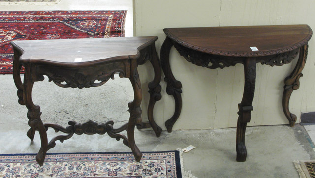 Appraisal: TWO MAHOGANY CONSOLE TABLES both Victorian Rococo Revival style one